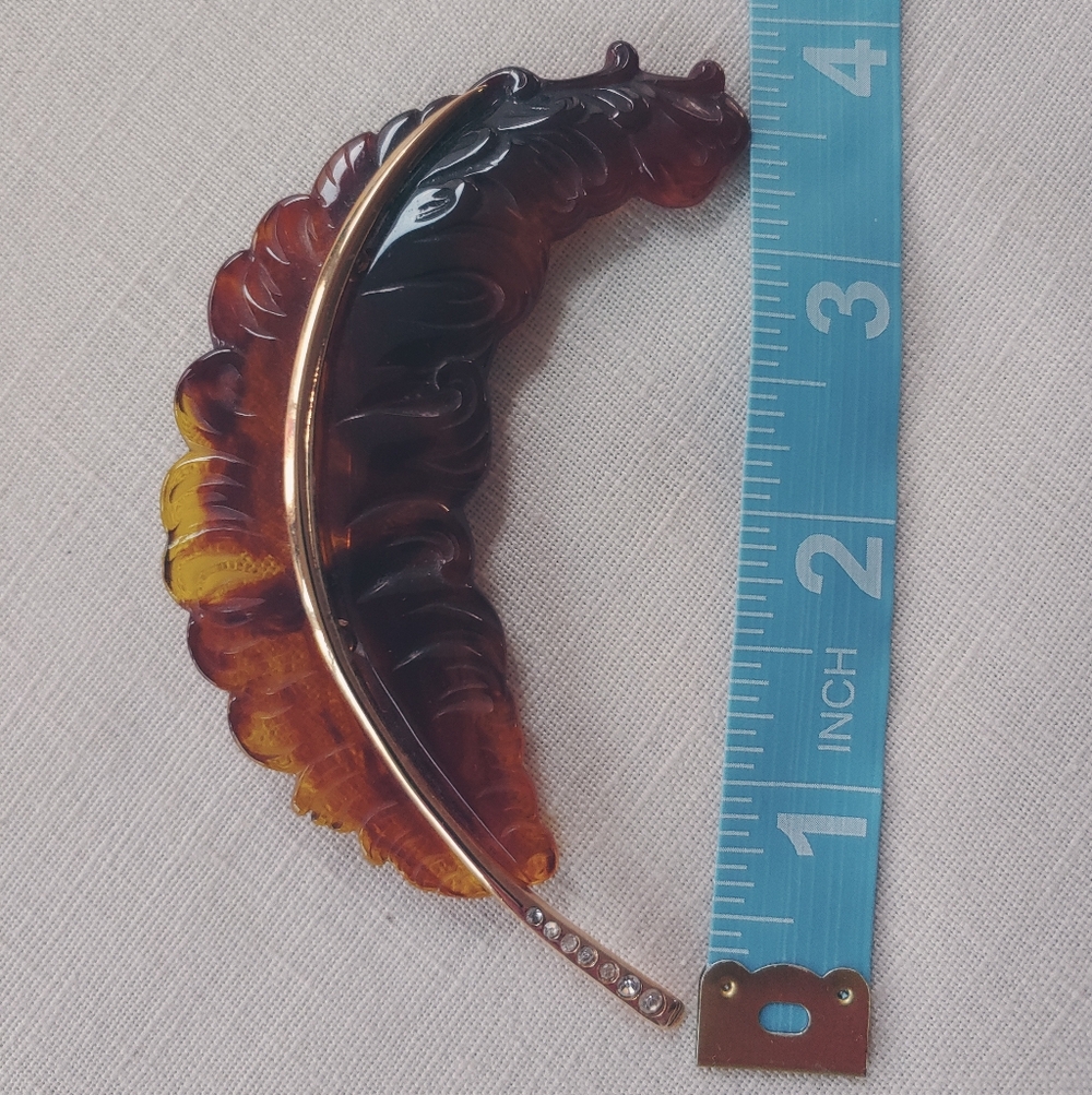 Avon Feather Pin Tortoise Shell Goldtone Vintage 4"